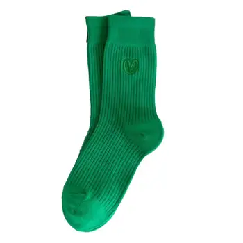 Женщины Вышивка Сердце Узор Спортивные носки Однотонные ребристые спортивные носки Mid-tube Впитывающие пот простые носки - Изображение 1  