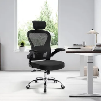 Эргономичный офисный стул ACCHAR, стул для домашних задач с компьютерной сеткой, 4-сторонняя регулируемая поясничная опора и подголовник (черный) - Изображение 2  