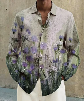 Модная роскошная мужская рубашка однобортная рубашка повседневная фиолетово-белая рубашка с длинными рукавами с принтом льва мужской гавайский кардиган - Изображение 2  