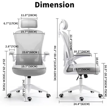 Игровое кресло Компьютерное кресло Сетчатое компьютерное кресло с высокой спинкой и мягкими откидными подлокотниками Функция наклона Офисные стулья Серый геймер - Изображение 2  