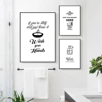 современный минималистичный креативный туалет ванная комната Настенное искусство Холст Живопись Скандинавские плакаты и печать настенных картин для декора гостиной - Изображение 2  