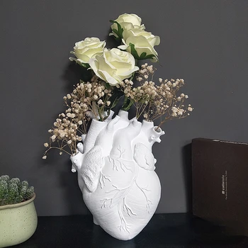 Ваза в форме сердца, ваза из смолы, контейнер для сухоцветов, ваза для цветов, цветочный горшок, человеческая скульптура, настольный цветочный горшок, украшения для дома - Изображение 2  