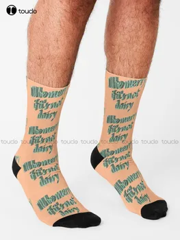 Я буду весел, если это не молочные 3D текст зеленый на красных носках женские зимние носки 360 ° цифровая печать мода новые женщины мужчины подарок - Изображение 2  
