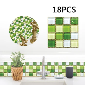 18PC 10 см 3D мозаика ПВХ плитка настенные наклейки для кухни ванной комнаты водонепроницаемый зеленый кристалл самоклеящиеся наклейки панель украшение - Изображение 2  