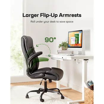 Офисный стул с откидными подлокотниками,Эргономичные регулируемые по высоте вращающиеся компьютерные настольные стулья на колесиках,Черный - Изображение 2  