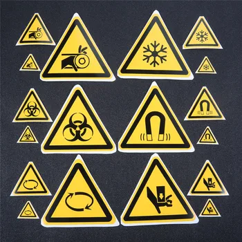 5 или 10 шт. Треугольный предупреждающий знак Наклейка Участие Биологическая опасность Низкие температуры Штамповка Магнитные поля Вращение Тревожный - Изображение 2  