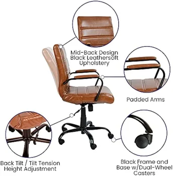 Настольный стул со средней спинкой - Коричневый LeatherSoft Executive Вращающееся офисное кресло с черной рамой - Вращающееся кресло - Изображение 2  