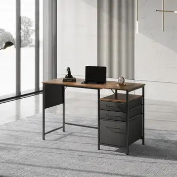 Небольшой письменный стол с выдвижными ящиками, 40-дюймовый стол с ящиками и полками, компьютерный стол с местом для хранения, небольшой офис - Изображение 2  