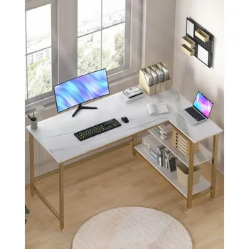 L Shaped Computer Desk - Стол для домашнего офиса с полкой, Игровой стол Угловой стол для работы, письма и учебы - Изображение 2  