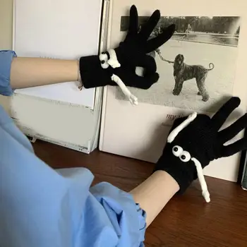 Магнитные всасывающие перчатки Связующие парные перчатки Вязаные магнитные всасывающие парные перчатки с забавными большими глазами Зимнее тепло для женщин - Изображение 2  