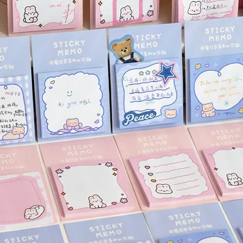 30 листов Серия Bear Rabbit Sticky Notes Kawaii Самоклеящиеся блокноты для закладок N раз Бумажные наклейки Школьные принадлежности - Изображение 2  