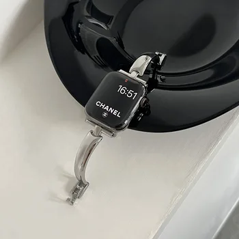 Металлический ремешок для Apple Watch Series 8 7 6 SE 5 4 45 мм 44 мм 42 мм Модный глянцевый повседневный простой браслет IWatch Ultra 49 мм 40 мм 38 мм - Изображение 2  