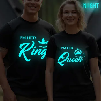 Я ее король его королева принт футболка лето любовники футболка женская одежда мужчина оверсайз футболка харадзюку корона пара TShirt - Изображение 2  