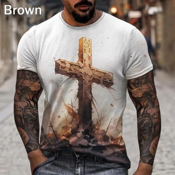 2023 Мужская футболка с уличным крестом 3D-печатью Модная повседневная хип-хоп крутая футболка - Изображение 2  