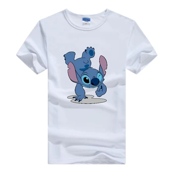Disney Casual Cartoon Lilo Stitch Print Графические футболки Женская футболка 2024 Лето Белая Симпатичная Блузка Свободные Мужчины С коротким рукавом Топы - Изображение 2  