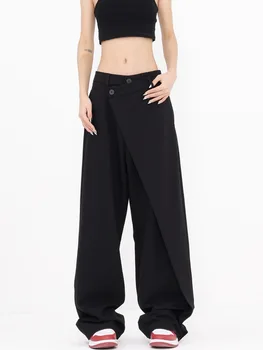 HOUZHOU Широкие брюки для женщин Готический стиль Черный Японские брюки с высокой талией Нестандартный костюм Брюки Мешковатый Повседневный Женская Уличная одежда - Изображение 2  