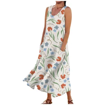 Летнее платье Женская элегантная летняя одежда с цветочным принтом для женщин Slim Fit Приятные для кожи летние женские платья 2023 Vestidos - Изображение 2  