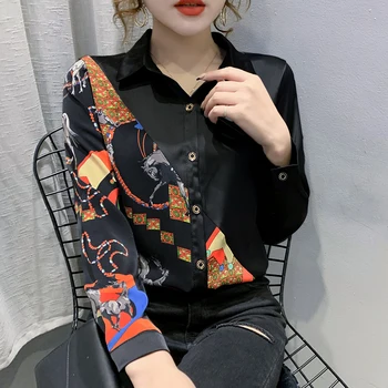 Модные женские рубашки в стиле пэчворк Женские блузки с леопардовым принтом во французском стиле 2021 Повседневные узкие топы с длинным рукавом Blusas Mujer - Изображение 2  