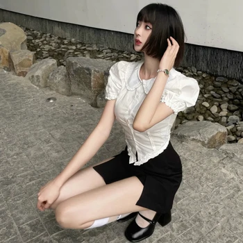 Блузка Тонкая сексуальная преппи летний укороченный топ в японском стиле, элегантный и милый - Изображение 2  