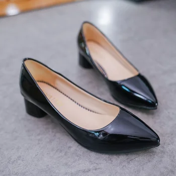 Zapatos De Mujer Женская классическая черная искусственная кожа весна и лето квадратный каблук обувь леди повседневная комфортная красная обувь для вечеринок E1147 - Изображение 2  