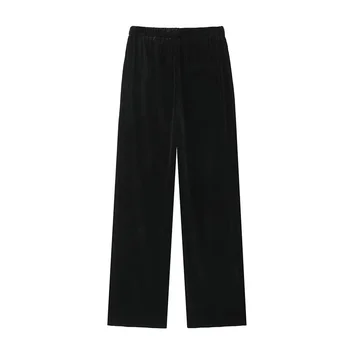 2023 Новые женские чисто черные удобные мягкие бархатные широкие брюки зимние универсальные эластичные талия модные брюки - Изображение 2  