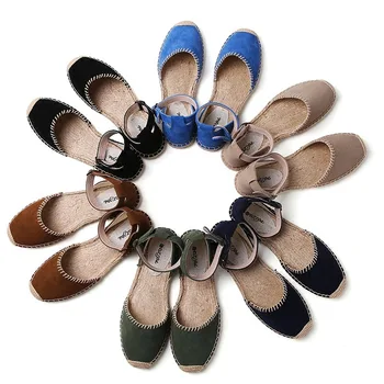 Весна и лето замша кисточка удобная полая обувь плоская хлопковая льняная ткань повседневные женские сандалии большого размера - Изображение 2  