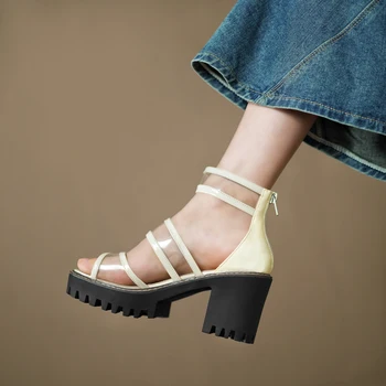 ASUMER 2023 Новая прозрачная синтетическая женская обувь на молнии Женские сандалии на платформе для вечеринок Толстые летние сандалии на высоком каблуке - Изображение 2  