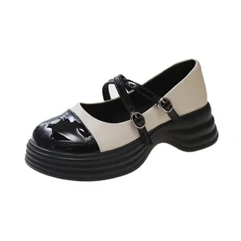 Прекрасная женская обувь с пряжкой ремешок твердая оксфордская обувь для женщин на средних каблуках каблуки с круглым носком на платформе обувь плюс размер Zapatos Mujer - Изображение 2  
