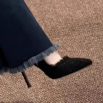 Новая мода Ткань высоких каблуков Женская обувь 9 смТонкая шпилька Банкетная свадебная обувь Сексуальная обувь с острым носком Женская обувь для вечеринок - Изображение 2  