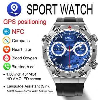 NFC Smart Watch Мужчины 1,5-дюймовый HD Большой дисплей Hi-Fi Голосовые вызовы GPS Часы Компас IP68 Водонепроницаемые смарт-часы ЭКГ для человека 2024 - Изображение 2  