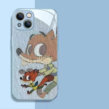 Disney Zootopia Judy Nick Stitch Чехол для телефона iPhone 15 14 13 12 11 Pro MAX Cartoon Cute All Inclusive Стеклянный защитный чехол - Изображение 2  