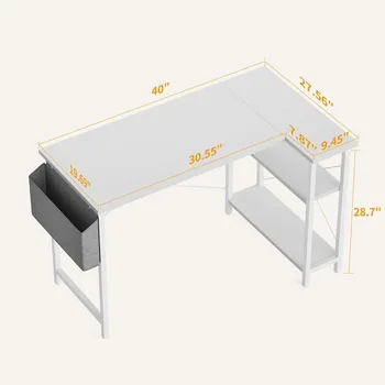 Компьютерный стол, L-образный компьютерный стол со стойкой для хранения, 40-дюймовый угловой стол для домашнего офиса, учебный и письменный стол, компьютерный стол - Изображение 2  