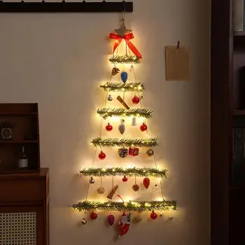  Настенная плоская рождественская елка Деревянная рамка Настенная елка с освещением Рождественская елка Декор в форме елки с Санта-Клаусом и колокольчиками для гостиной - Изображение 2  