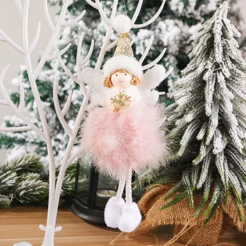 Рождественские украшения для плюшевых кукол с перьями и ангелами 2023 Рождественская елка Подвесной кулон для семьи Украшения для веселой вечеринки Декор двери - Изображение 2  
