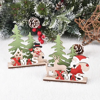 1Set Деревянный Санта-Клаус Снеговик Лось Стоячие украшения Рождественская вечеринка Декор стола Новый год Ремесла DIY Счастливого Рождества - Изображение 2  