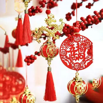 Китайский Новый год Красный фонарь Декор 2024 Китайский Дракон Год Висячий Пластиковый Красный Фонарь Домашний Декор - Изображение 2  