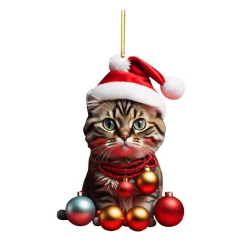Рождественское украшение 2023 - Забавное украшение для рождественской елки с кошкой - Идея подарка для любителей кошек Рождественский декор, 2d акриловые украшения Рождество - Изображение 2  