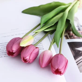 Роскошный силикон Real touch тюльпаны букет декоративный искусственные цветы украшение гостиной flores artificiales - Изображение 2  
