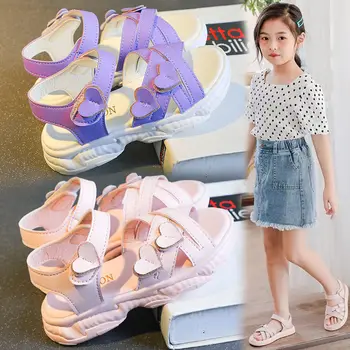 бесплатная доставка принцесса пляж плоские сандалии лето 2022 детская обувь для девочек детская обувь мягкий низ низкий каблук сандалии обувь для девочек - Изображение 2  