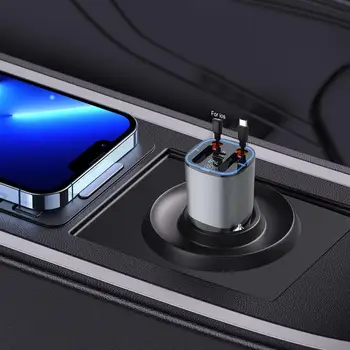  Автомобильное быстрое зарядное устройство 5 в 1 Умное автомобильное зарядное устройство для сотового телефона с двойными выдвижными кабелями Автомобильное зарядное устройство для телефона с двойными выдвижными кабелями - Изображение 2  
