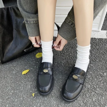 Обувь Lefu в стиле ретро Женская 2023 весна и осень Новый британский стиль Туфли телесного цвета на толстом каблуке кожаные туфли tide - Изображение 2  