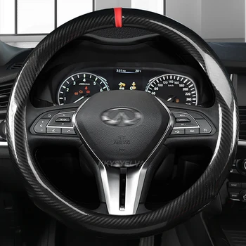 Автомобильный чехол на рулевое колесо из углеродного волокна + кожа для Infiniti FX35 Q50 Q30 ESQ QX50 QX60 QX70 EX JX35 G35 G37 Автомобильные аксессуары - Изображение 2  