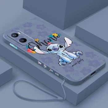 Disney Stitch Цветы для OPPO A98 A96 A94 A93 A77S A76 A74 A73 A72 A57E S A56S Жидкий левый веревочный силиконовый чехол для телефона - Изображение 2  