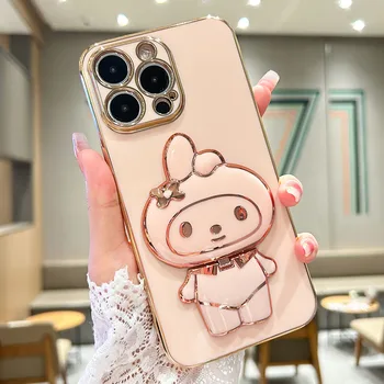 My Melody Mirror Holder Stand Plating Case Чехол для Samsung Galaxy S23 Ultra S22 S21 S20 FE S10 Note 20 10 Plus A24 A34 A54 Чехол - Изображение 2  