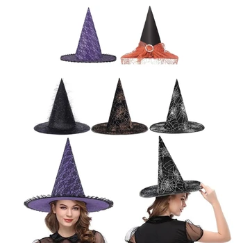 Безопасная для кожи тканевая шляпа ведьмы с мишурой для Хэллоуина Аксессуары для волос для взрослых Выступления Карнавалы Принадлежности для вечеринок - Изображение 2  