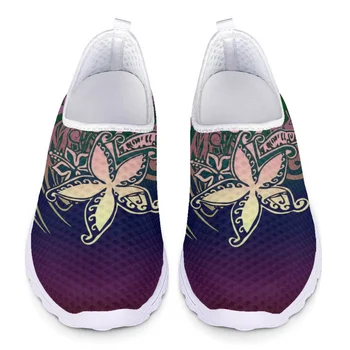  Племенная полинезийская плюмерия Цветочные принты Обувь на плоской подошве для женщин Легкие слипоны Повседневные лоферы Летние прохладные сетчатые кроссовки - Изображение 2  