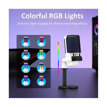 игровой микрофон, USB-микрофон для ПК с регулировкой RGB, сенсорным отключением, ручкой усиления - Изображение 2  