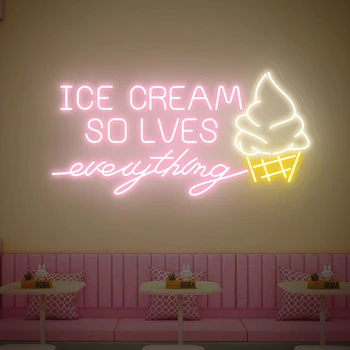 мороженое решает все неоновые вывески на заказ розовые светодиодные вывески мороженое бар настенный декор продуктовый магазин украшение вечеринки светодиодный неоновый свет - Изображение 2  