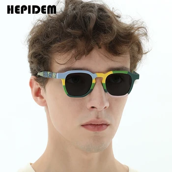 HEPIDEM Матовые поляризованные солнцезащитные очки из ацетата для мужчин 2023 Новые красочные квадратные солнцезащитные очки с модным дизайном UV400 Женские оттенки H9358T - Изображение 2  