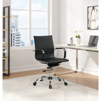 Опоры 37,5 дюйма Кресло руководителя с регулируемой высотой и поворотом, грузоподъемностью 250 фунтов, Черный эргономичный стул Офисная мебель - Изображение 2  